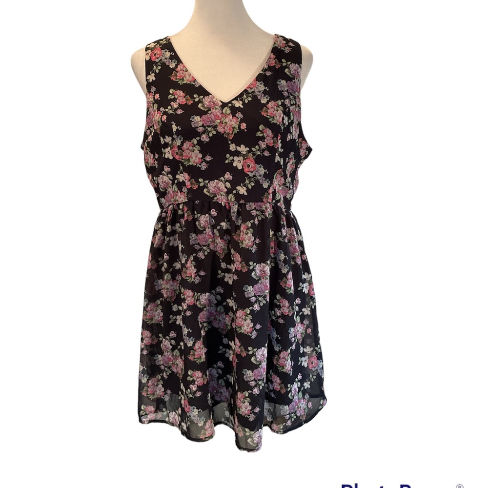 Love Tree Navy Blue w Pink, Green, Purple, White Floral Print Sleeveless Dress M